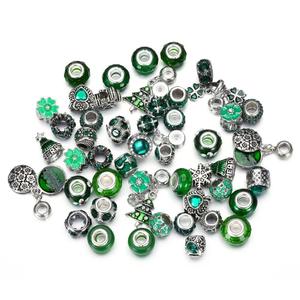 ลูกปัดแก้ว Murano รูใหญ่ลายดอกไม้สีฟ้าสำหรับทำเครื่องประดับ,แฟชั่นใหม่