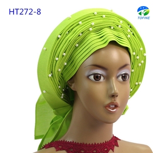 ナイジェリアのビーズAso Oke HeadieウェディングオートGeleビーズ付きアフリカのAso Oke Gele - Product Image 1
