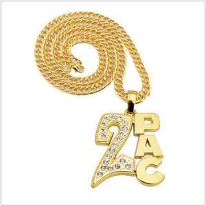 אופנה 2PAC תליון רטרו זהב מצופה שרשרת שרשרת לגברים