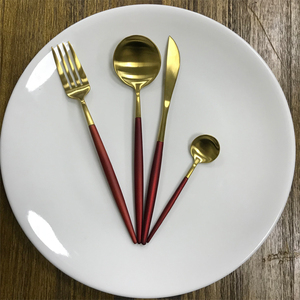 Claret and Golden <strong>Flatware</strong> Set Main Dinner Knife and Coffee Spoon - Product Image 1