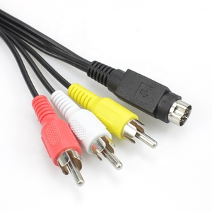 公对公<span class=keywords><strong>S</strong></span>-<span class=keywords><strong>Video</strong></span> 10引脚DIN至<span class=keywords><strong>3</strong></span> <span class=keywords><strong>RCA</strong></span>扁平AV电缆镀镍编织屏蔽1m定制长度黑色