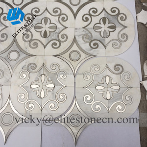 Thassos Đá Cẩm Thạch Trắng Mix Thép Không Gỉ Waterjet Mosaic Tường Gạch - Product Image 1