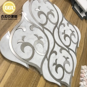 Carrara White <strong>Inlay</strong> Stainless Steel Mosaic Marble Bianco Metal Mosaic - Product Image 3