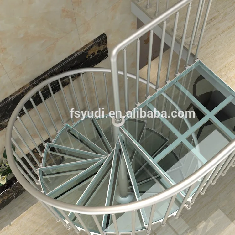 De aluminio barato prefabricadas de metal de vidrio espiral círculo/escaleras precio