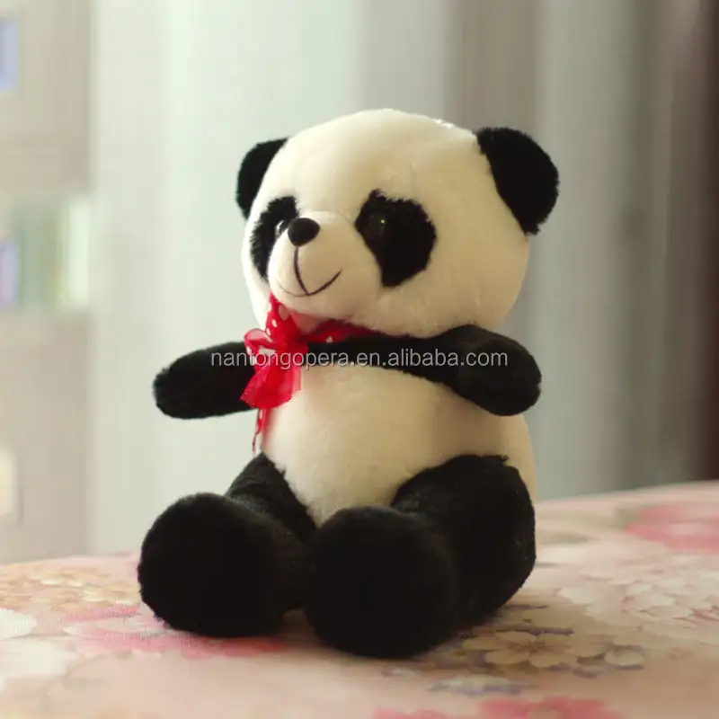 Urso de pelúcia de animal de panda, fita de pelúcia vermelha branca com desenho fofo