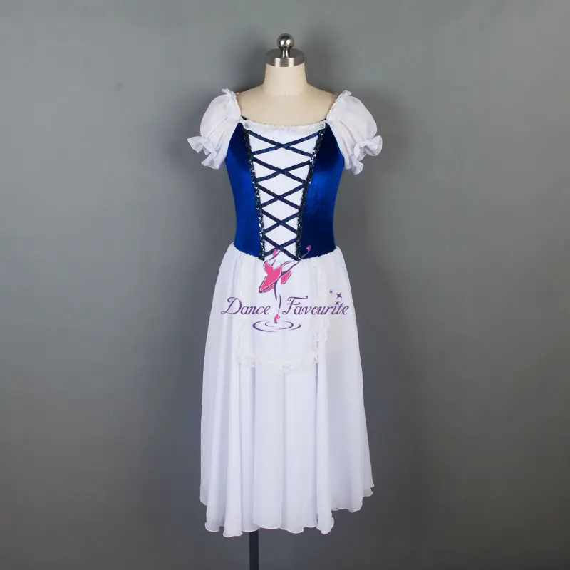 19019 azul marino y blanco de manga puff ballet vestido de baile rendimiento traje