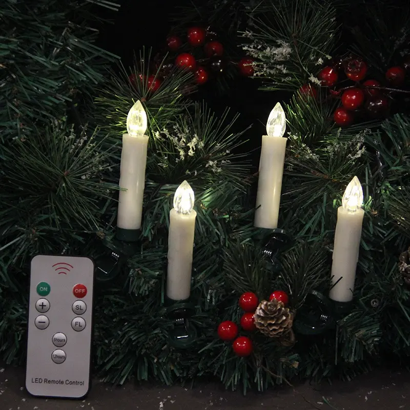 Decorazione domestica elettrico senza fiamma sfarfallio telecomando albero di natale luci led candele coniche