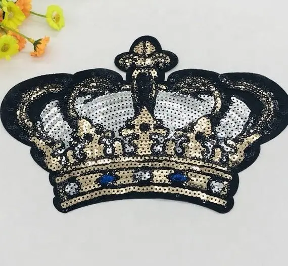 Patchs à paillettes pour vêtements, couronne à paillettes, avec appliques, patch décoratif, pour manteau, T-Shirt