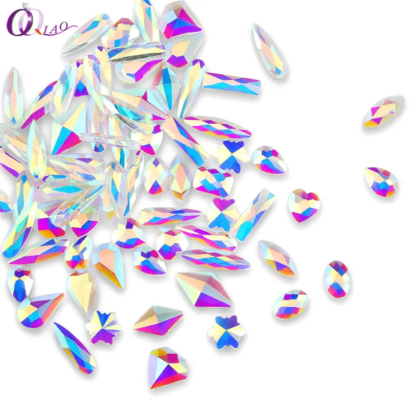 Confezione da 100 pezzi nuovo stile Mix forma vibrante decorazione Glitter vetro cristallo AB 3D Nail Art strass Non Hotfix