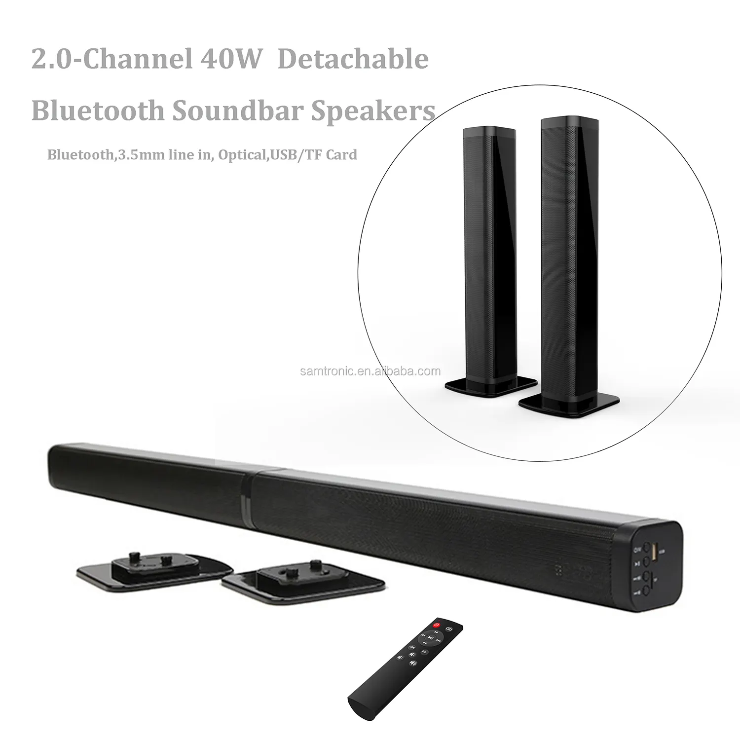 Samtronic 40W Detachable Soundbar TV Speaker、TV Sound Bar Wired & Wireless bt Sound Barsサラウンドサウンドシステム光学