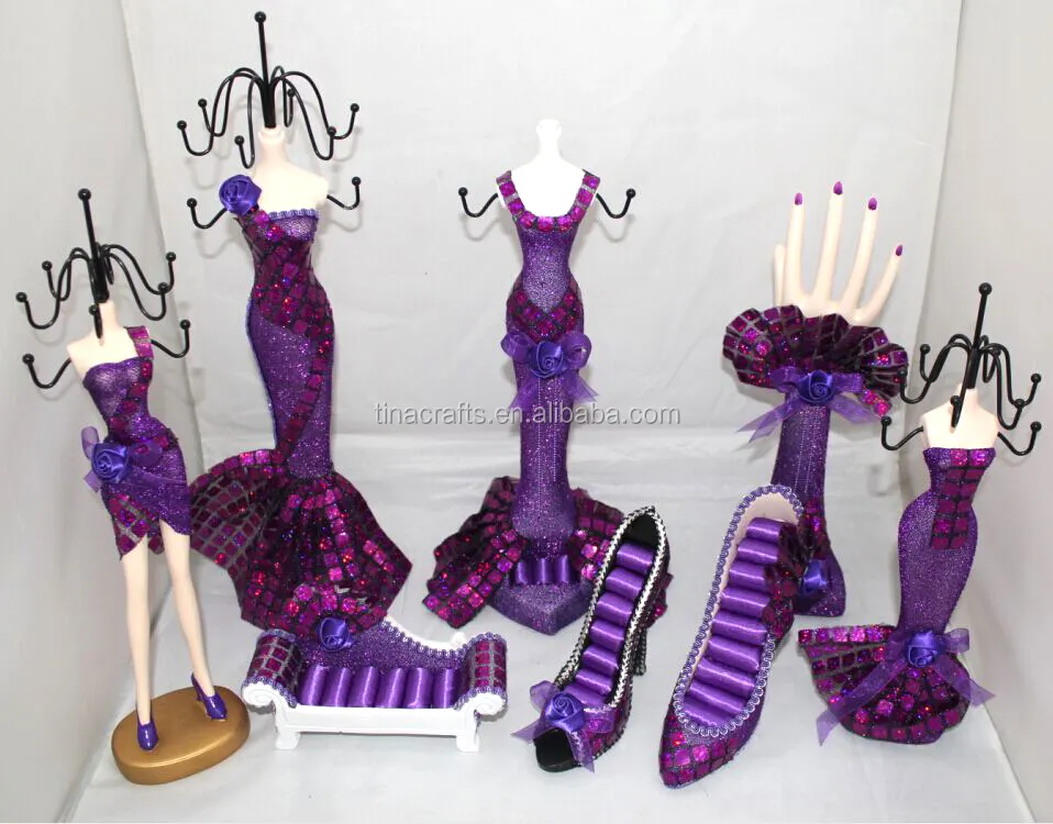 Resina púrpura Maniquí cuerpo zapatos sofá sostenedor de la joyería conjuntos figuras joyería soporte de muñecas para la exhibición