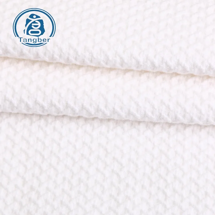 สีขาว Jacquard วาฟเฟิลสานผ้าฝ้าย100% ชุดผ้าถักผ้าสำหรับเสื้อกันหนาว