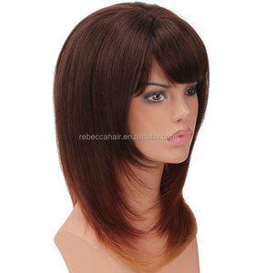 レベッカストレートロングウィッグヘアバンヒューマンヘアマシンメイドベーシックウィッグキャップ