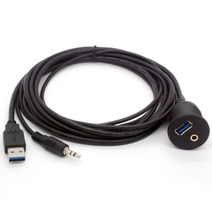 Araba Dashboard gömme montaj paneli USB 3.0 + 3.5mm AUX uzatma kurşun kablo kiti