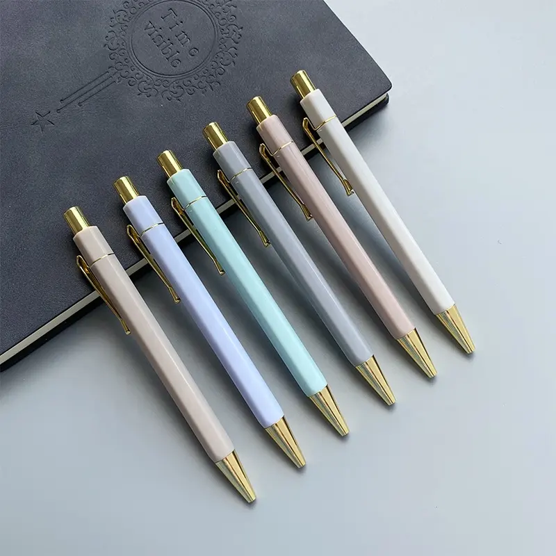 Bolígrafo hexagonal de oro de alta calidad con Logo personalizado, bolígrafos bonitos para mujer, hombre y oficina