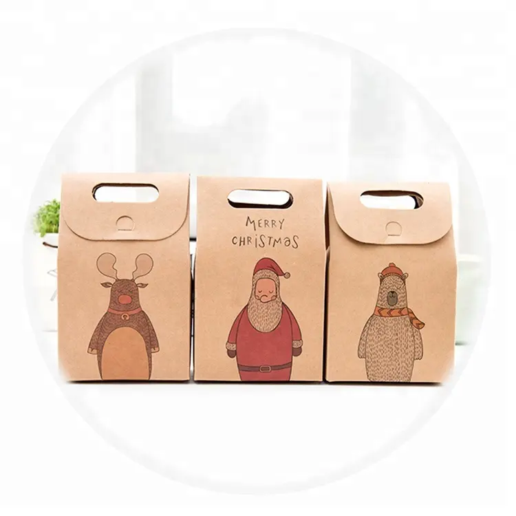 Custom Creative Cartoon Design Logo Offset Printed Kraft Christmas Gift Present Small Paper Bags