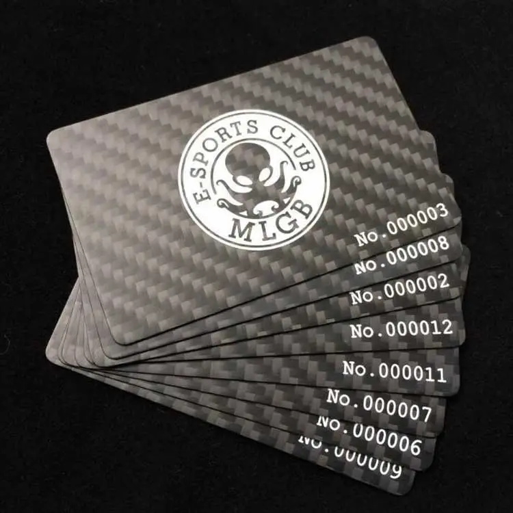 CMYK full color black carbon fibre printing plastic gift business PVC card with different numbers