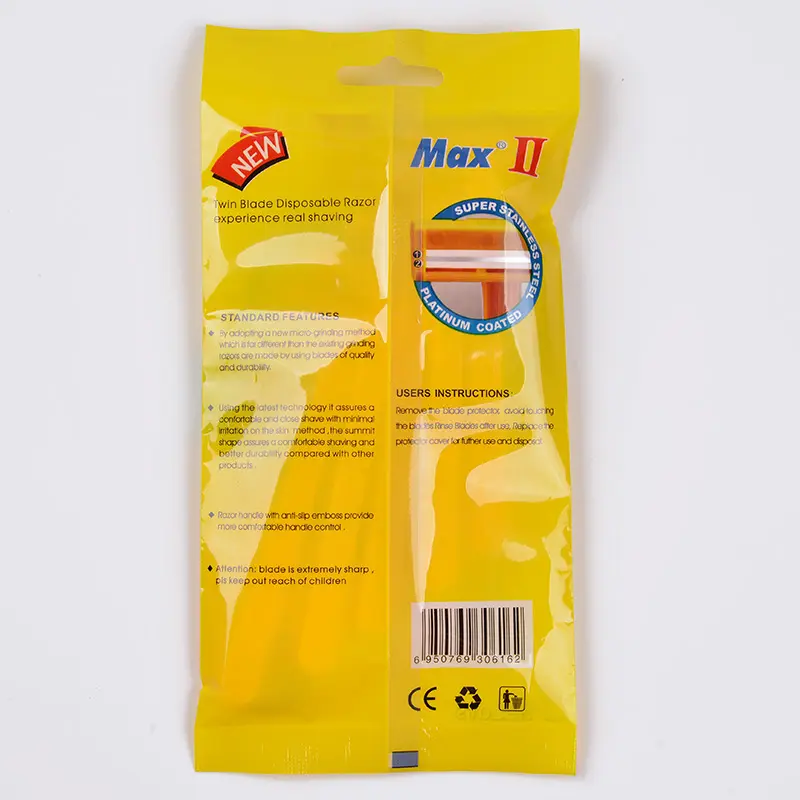 Two Razor Blade Disposable Plastic Handle Polybag Package