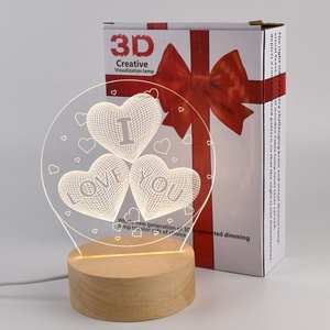 3D <span class=keywords><strong>LED</strong></span>错觉灯3色更换USB电缆圆形木底座定制亚克力图案创意礼品情人节