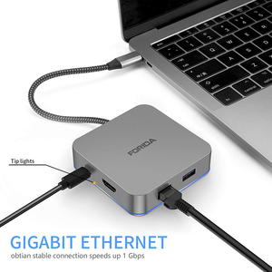Forida Wholesale <strong>USB</strong> <strong>C</strong> HUB with Changeable Led Light Color , Type <strong>C</strong> HUB with PD Charging for Macbook