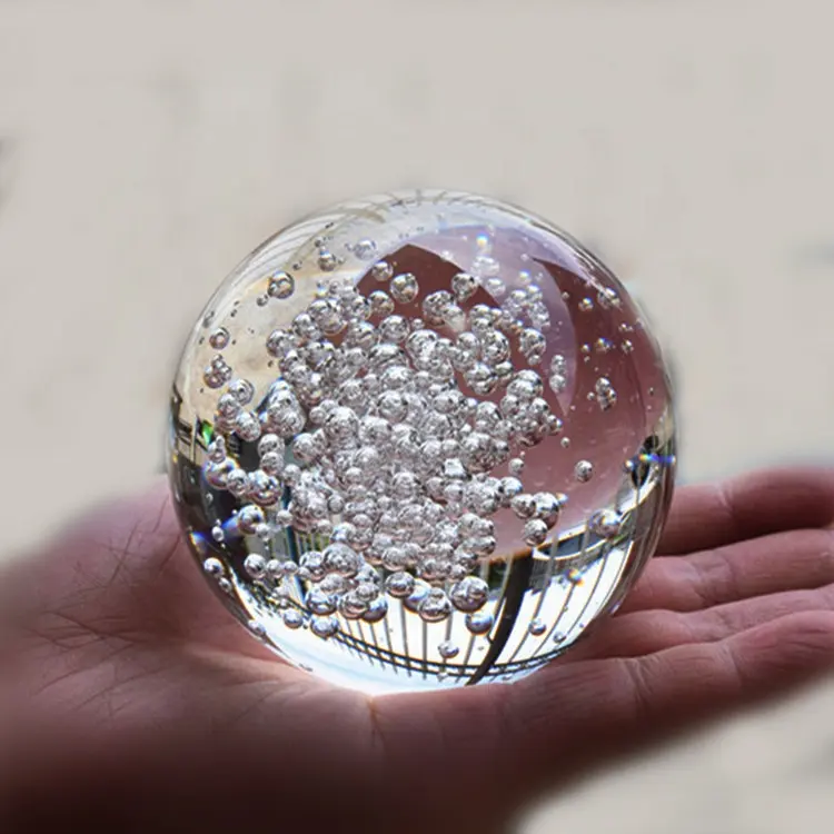 Venta al por mayor, productos Feng Shui, Bola de burbuja de hielo de cristal de 80mm adecuada para boda/hotel/decoración del hogar