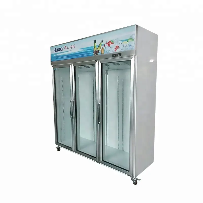 Бренд Huaer, стеклянная дверь для напитков, вертикальный дисплей, холодильник, морозильная камера
