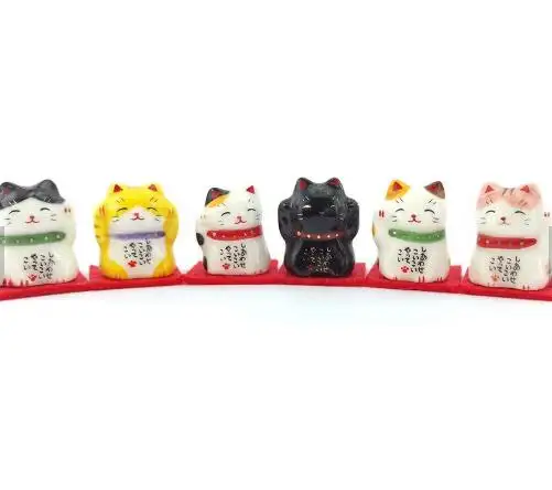 Atacado de cerâmica chinesa mini artesanato cerâmica chinesa sorte cerâmica pequena gato estatueta para decoração e presente