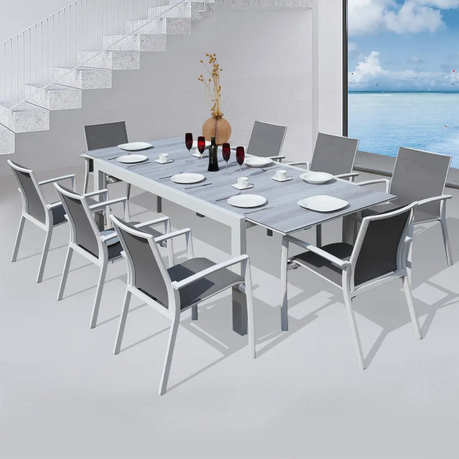 Jk019 conjunto de mesa de jantar, extensível, com 8 peças, para mobiliário interno e externo, para pátio