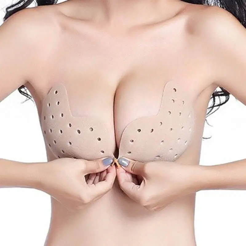 Sexy Push Up Beha Zelfklevende Fly Strapless Beha Luxe Gaten Ademend 3/4 Cup Siliconen Onzichtbare Beha Voor Vrouwen