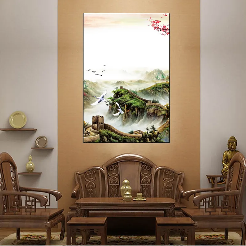 Moderne Chinesischen schriftrolle landschaft kunst leinwand gedruckt malerei für wohnzimmer dekor
