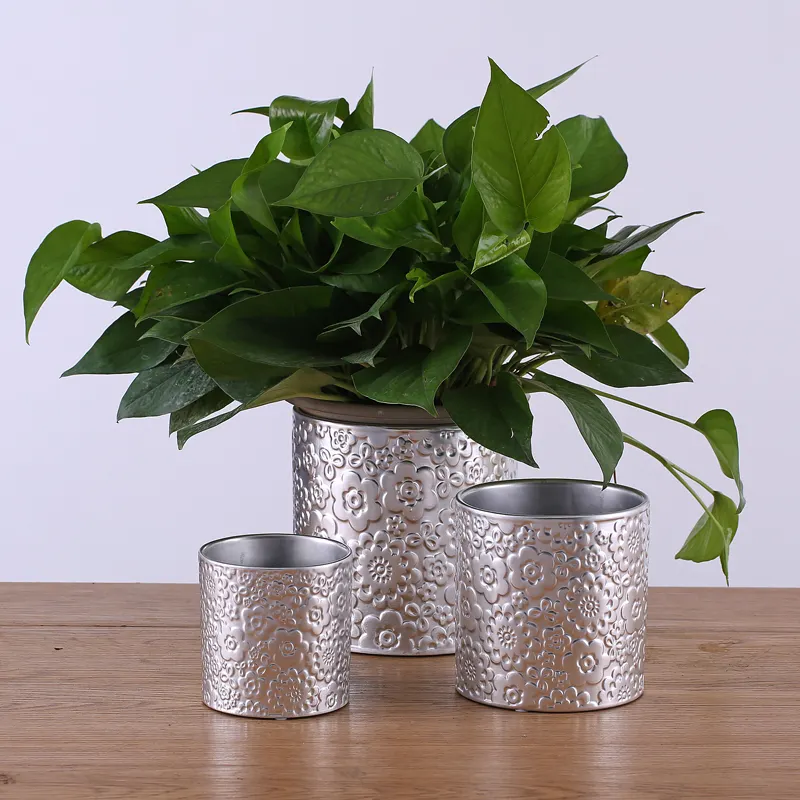 Embossed matt shinny silver flower pot ceramic flower vase home decor ceramic porcelain flower pot planter