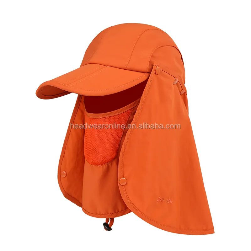 Logotipo personalizado al aire libre protección UV sombrero para el sol al por mayor aventura senderismo campamento gorra con la cara cubierta cuello solapa