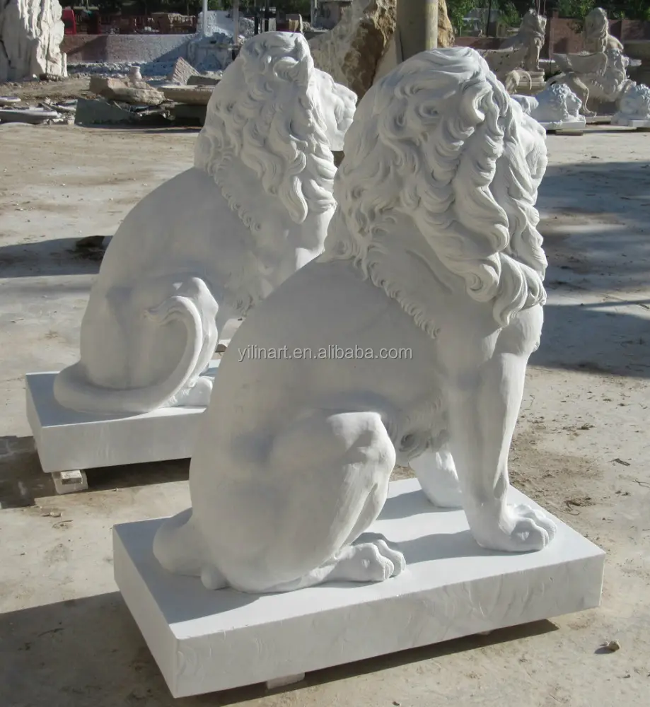 흰색 대리석 앉아 사자 동상 판매 ()