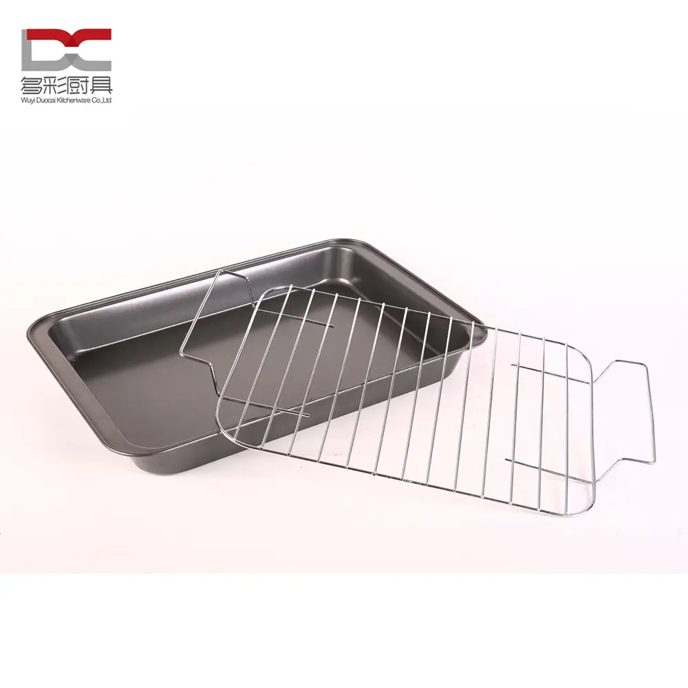 Offerta di fabbrica Direttamente Per la sicurezza Alimentare 2Pcs Metallo Acciaio Al Carbonio Antiaderente Cottura Roaster con SS Cremagliera BARBECUE Grill pan E Piastra Pan