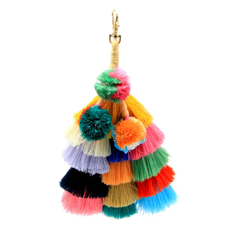 Wollgarn Big Ball Pom Pom Tasche Charms Bohemia Multi color Quaste Schlüssel anhänger für Frauen Boho Schmuck Party