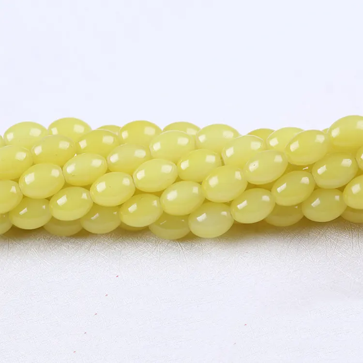 अच्छी गुणवत्ता स्पष्ट पीले चिकनी पॉलिश अंडाकार आकार का ग्लास मोती