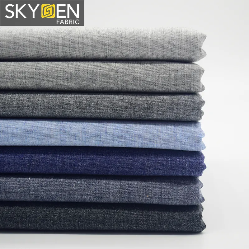 Skygen camisa de tecido liso 100% algodão, tecido de tecido colorido de fio azul cinza