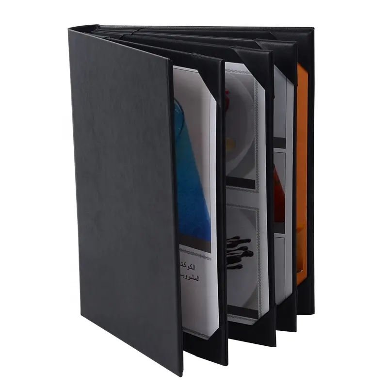 A4 Size Multi-page Black PU Leather Menu Cover For Restaurant