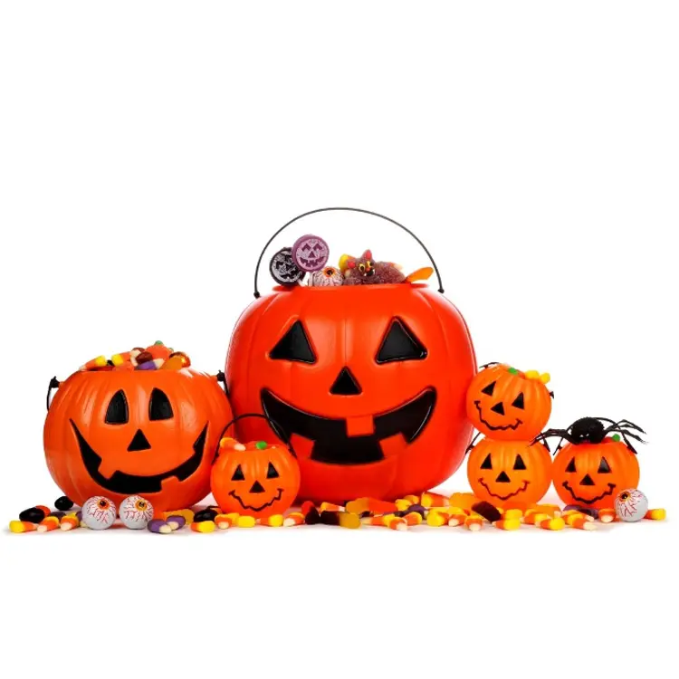 Großhandel und Förderung anpassbare Kunststoff Halloween Kürbis Candy Basket Halloween Requisiten