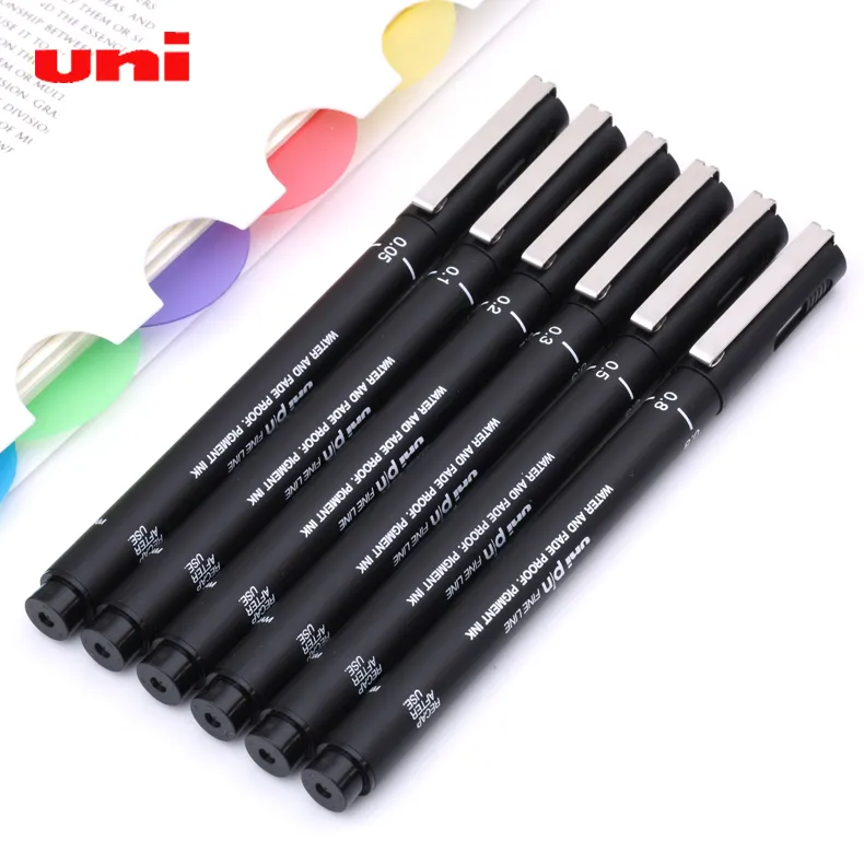 6 Buah/Set Pena Gambar Uni Pin, Fineliner Garis Ultra Halus Tinta Hitam Mikron Pena Gambar Seni Set