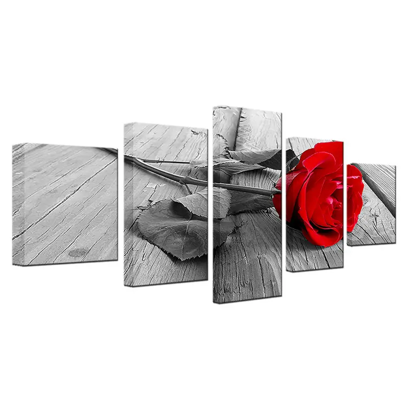 Flor Imagem Rosa Pintura Canvas Prints Decoração para casa 5 Painel Emoldurado Wall Art Impressão Digital Modern 1 Set Magnolia CN;ZHE