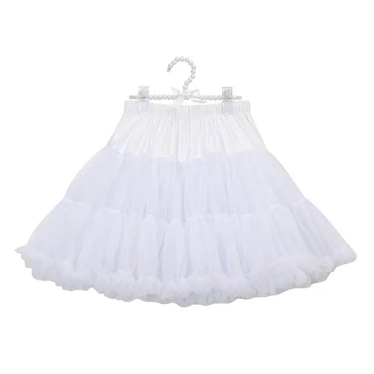 Yeni stil yumuşak ucuz şifon etekler inci beyaz tutu genç kız pettiskirts