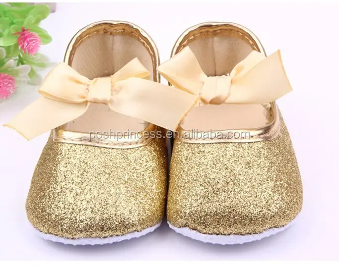 Venta al por mayor oro brillo zapatos para niños pequeños brillo zapatos de chica de bebé