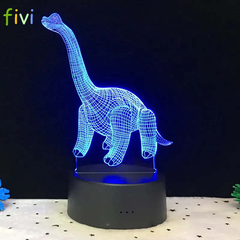 Luminária de mesa 3d de dinossauro, luz criativa para presente de aniversário infantil luz noturna colorida estéreo