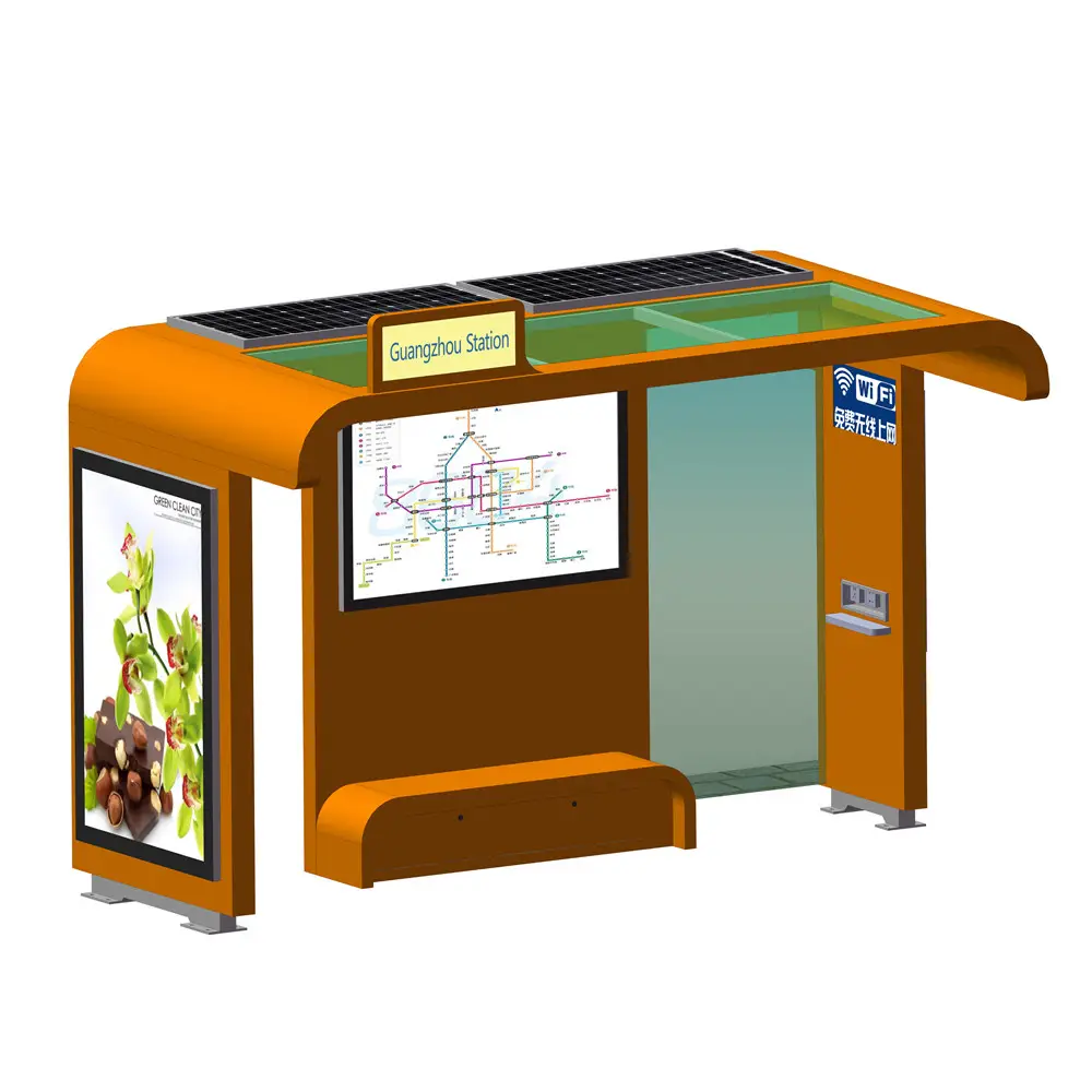 Dimensões personalizadas Aço galvanizado Metal Solar Bus Stop com Banco