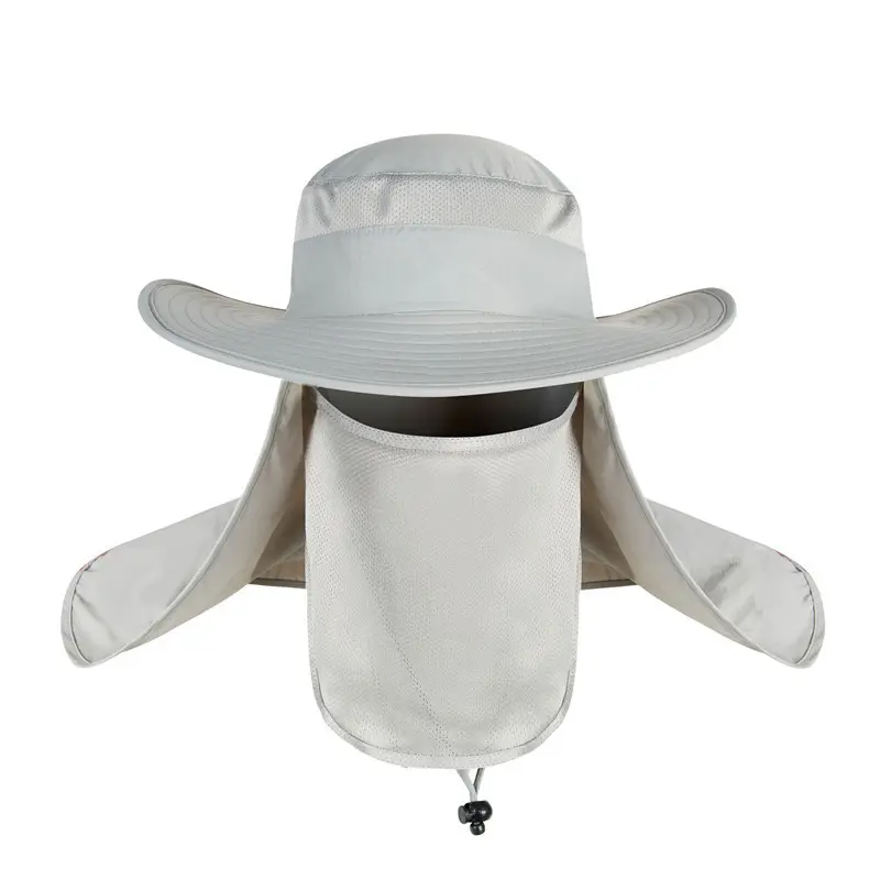 Chapeau seau de pêche de safari de randonnée imperméable et respirant de protection solaire pliable avec couvre-visage et cou amovibles