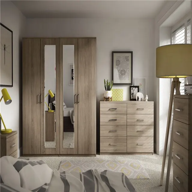 Armario de esquina con espejo para dormitorio, mueble modular, barato