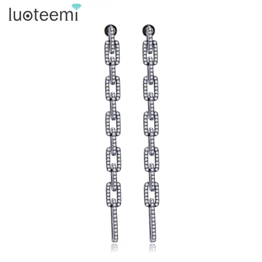 Donne di Modo LUOTEEMI Bar Jewelry AAA CZ Micro Pavimentati Geometrica Link Orecchini Lunghi