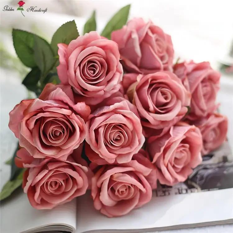 Hot sale artificial flower single velvet rose flower for wedding decor