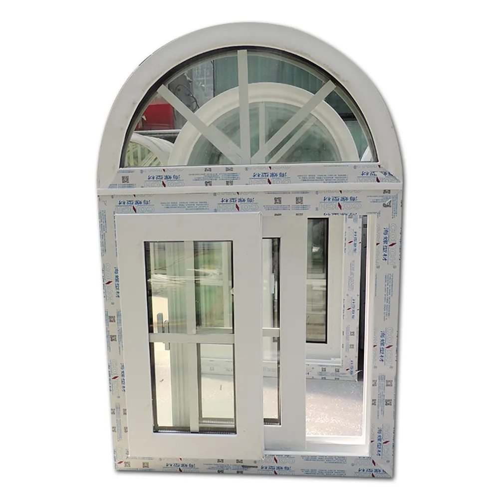 2023 Moderno design upvc arco janelas deslizantes janelas de PVC com grade design casa janela gril design